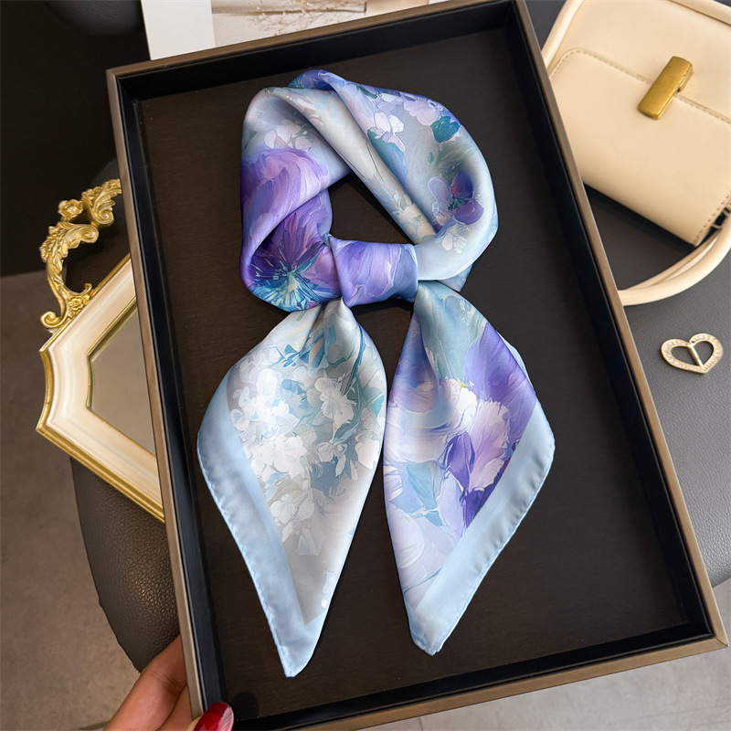 Scarf Silk Square - 2026年新作 花柄プリント シルク スクエアスカーフ レディース ヘッドスカーフ