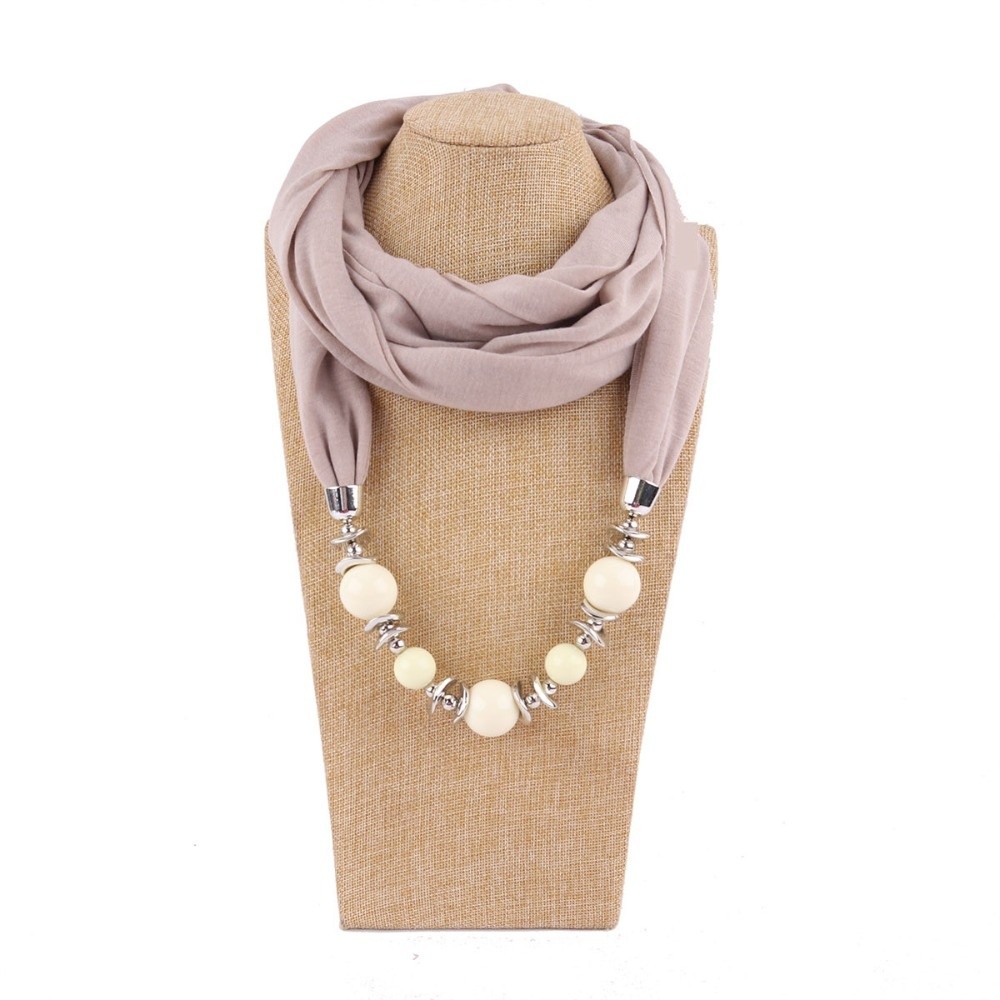 Infinity Scarf Knit - 新しいシフォンスカーフ ビーズ付き無地インフィニティスカーフ ヴィンテージスタイル エスニックスタイル ペンダントスカーフ レディースファッションアクセサリー