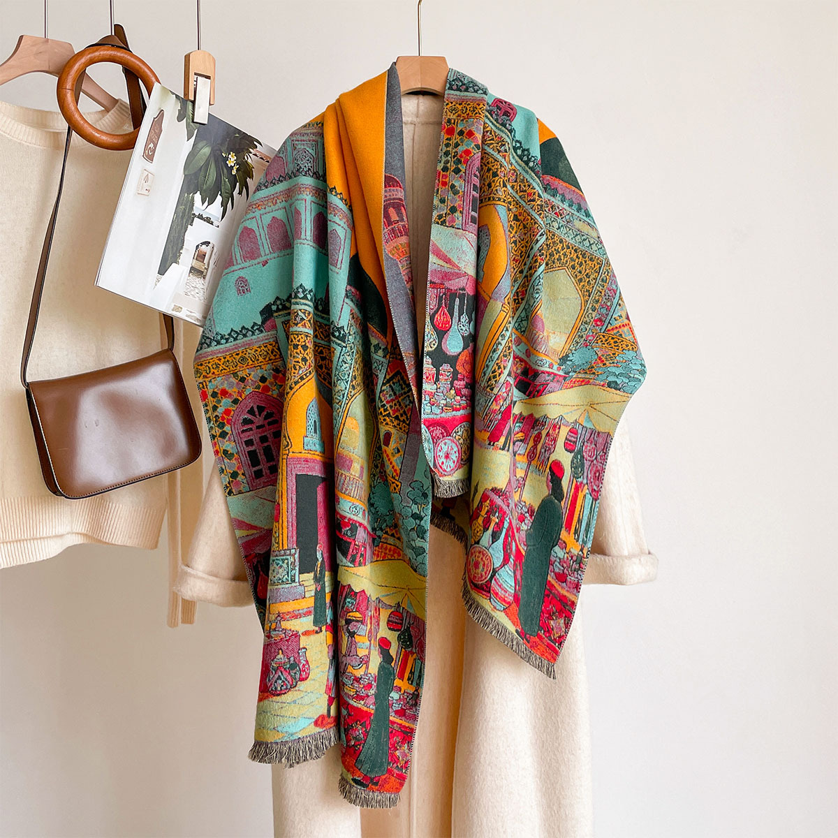 Pashmina Wrap Large - 女性用イミテーションカシミヤスカーフ リバーシブルケルチーフショール 冬用厚手暖かい大型スカーフ パシュミナブランケットラップ