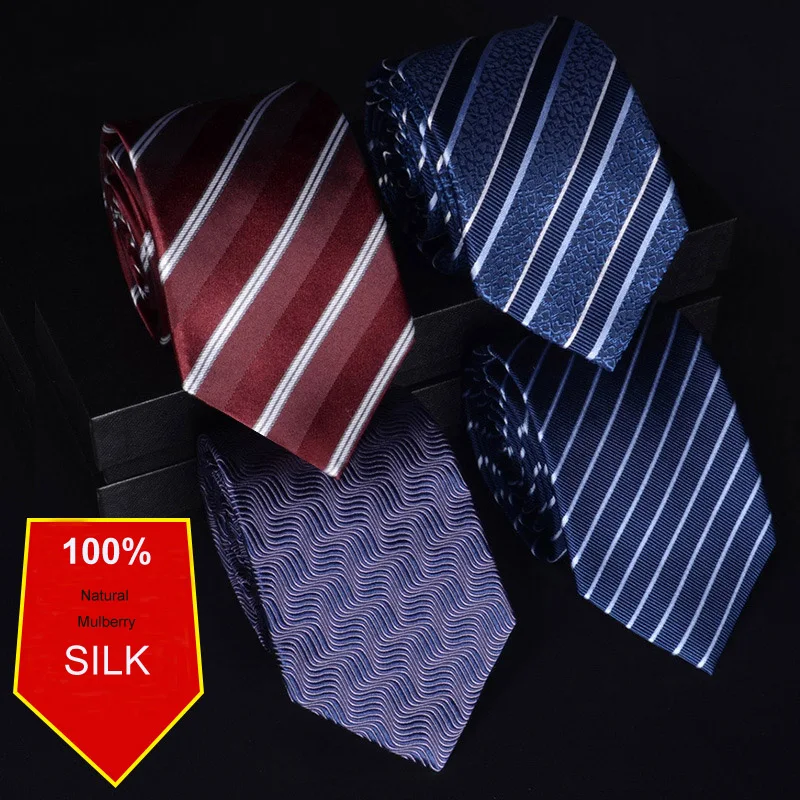 Silk Tie Striped - シルク100% のメンズネクタイドレスビジネス新郎結婚式職業ネクタイneckclothネックウェアースリムフォーマルネクタイcorbatas父のギフト