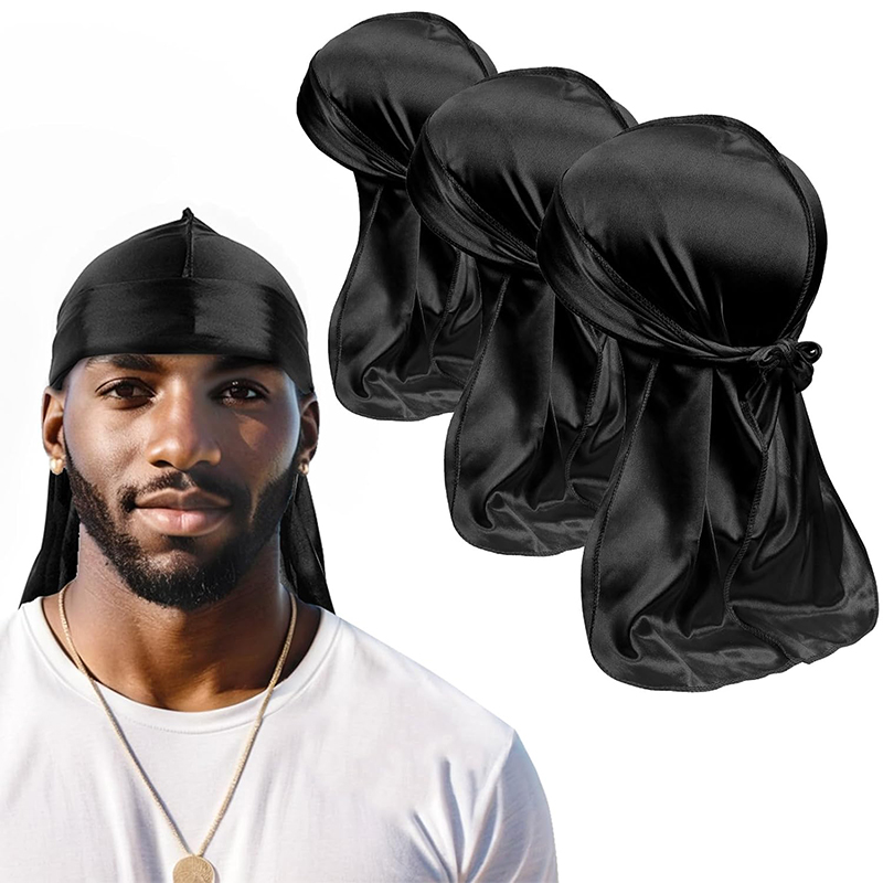 Bandana Doo Rag - メンズサテンシャワーキャップ,デュラグ,ドゥーラグ,屋外旅行,ロングテールウェーブキャップ,バスルームアクセサリー,バッチあたり3個