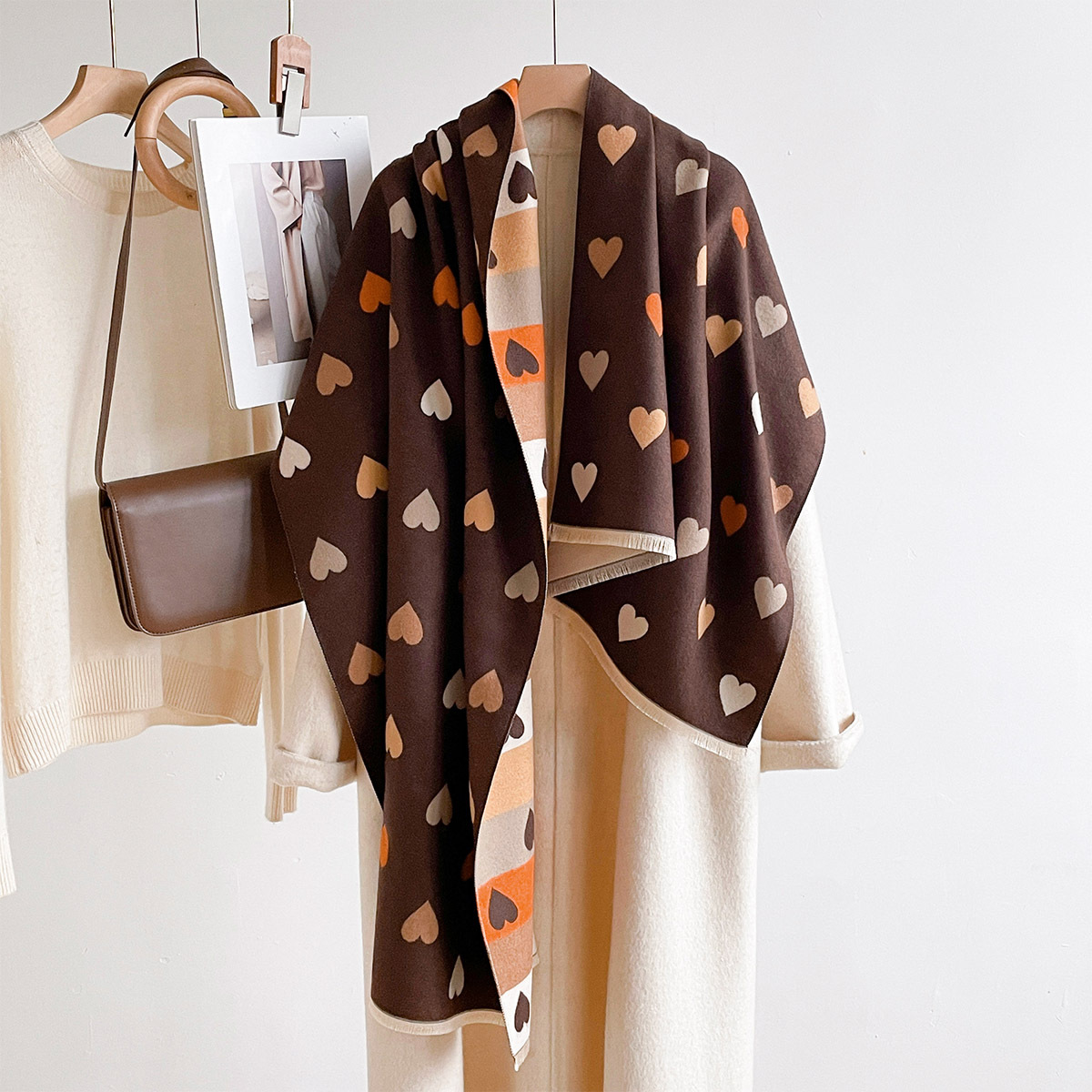 イミテーションカシミヤ暖かいスカーフ レディース フリンジ付 - Pashmina Wrap Large のレビューと価格