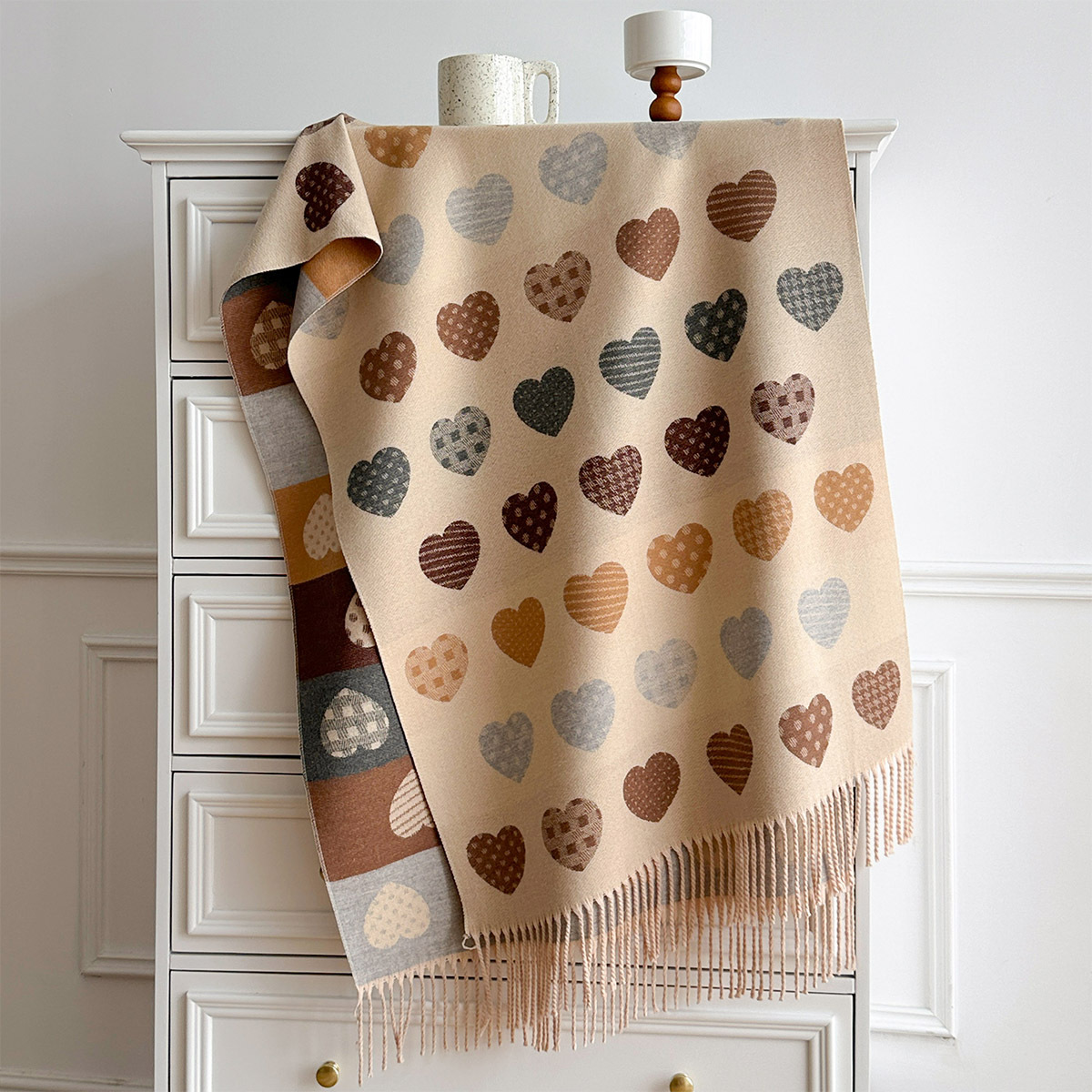 女性用イミテーションカシミヤスカーフ フリンジ付き 厚手 暖 - Pashmina Wrap Large のレビューと価格
