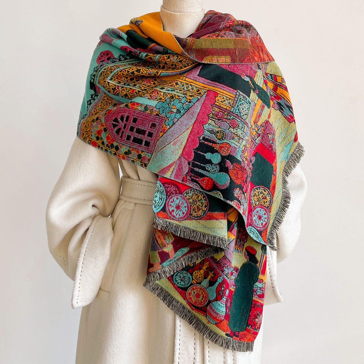 女性用イミテーションカシミヤスカーフ リバーシブルケルチーフ - Pashmina Wrap Large のレビューと価格