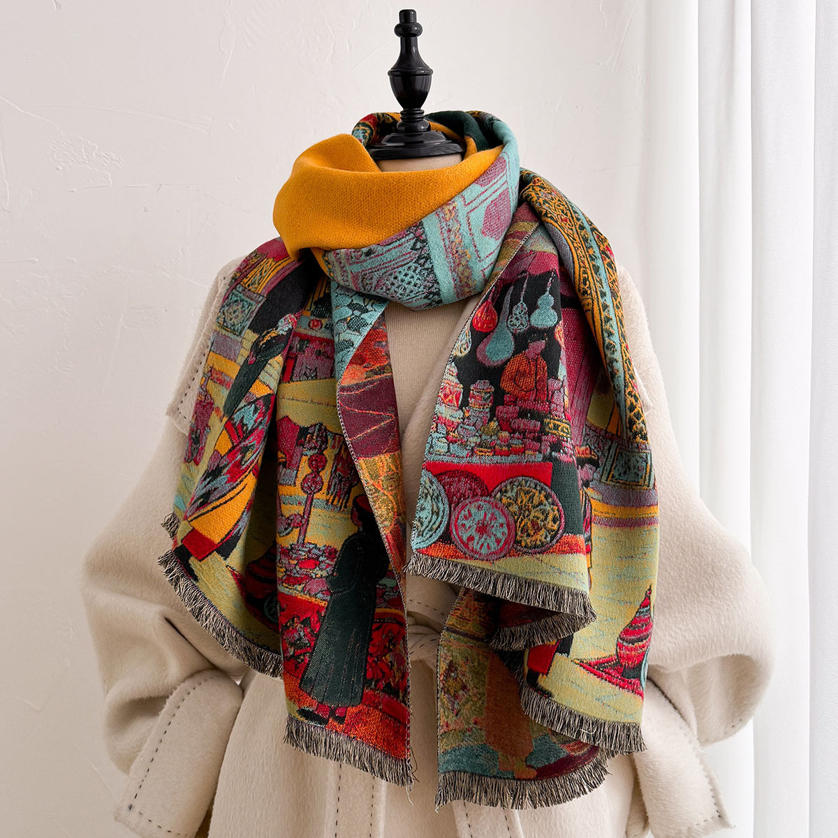 女性用イミテーションカシミヤスカーフ リバーシブルケルチーフ - Pashmina Wrap Large のレビューと価格