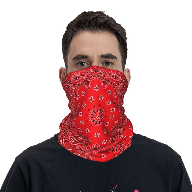 赤いペイズリーアート柄バンダナ 冬用ヘッドバンド ネックウォ - Neck Warmer Tube のレビューと価格